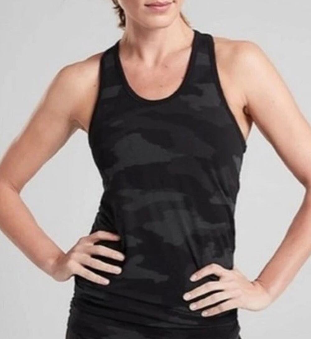 Athleta Speedlight Seamless Camo Tank Top Womens S Black Camouflage 429809